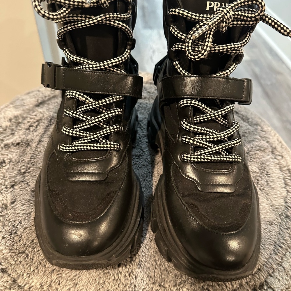 Prada Black Lace-Up Boots with Buckle - Picture 2 of 4